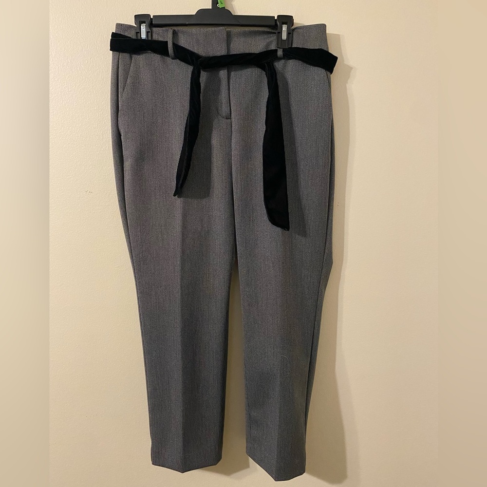 NWT Ann Taylor Loft Womens Gray Marisa Herringbone Slim Pants w/ Belt Size‎ 8P